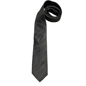 Vintage Imani Uomo Italian Silk Tie Black Pinstripe Como Mens Necktie Black Gold